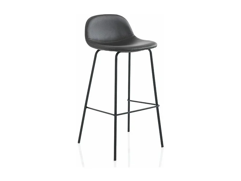 Tabouret de bar simili cuir marron et pieds métal noir Vyre - Lot de 2