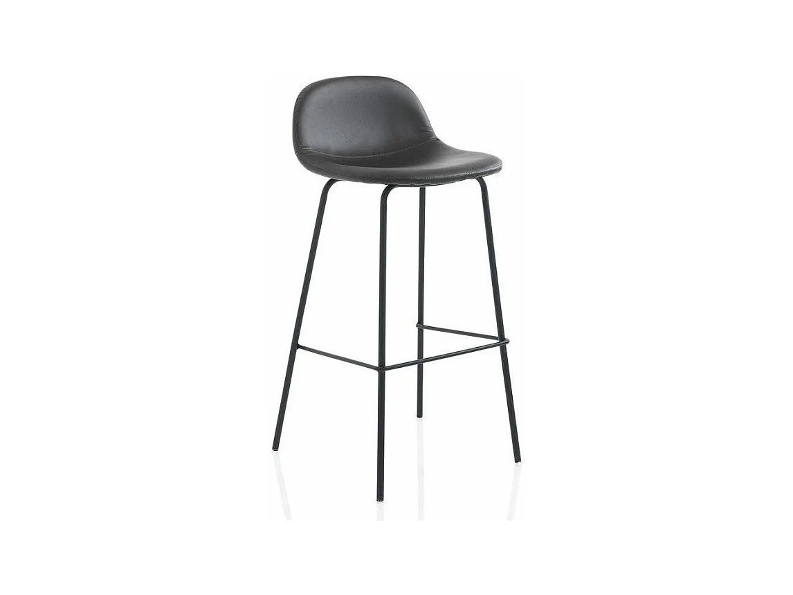 Tabouret de bar simili cuir marron et pieds métal noir Vyre - Lot de 2