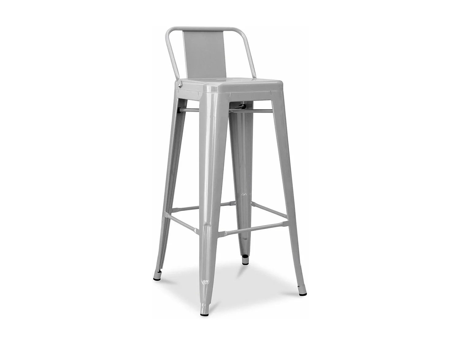 Tabouret haut industriel avec dossier acier brillant Kalax 76cm --Couleur Gris clair