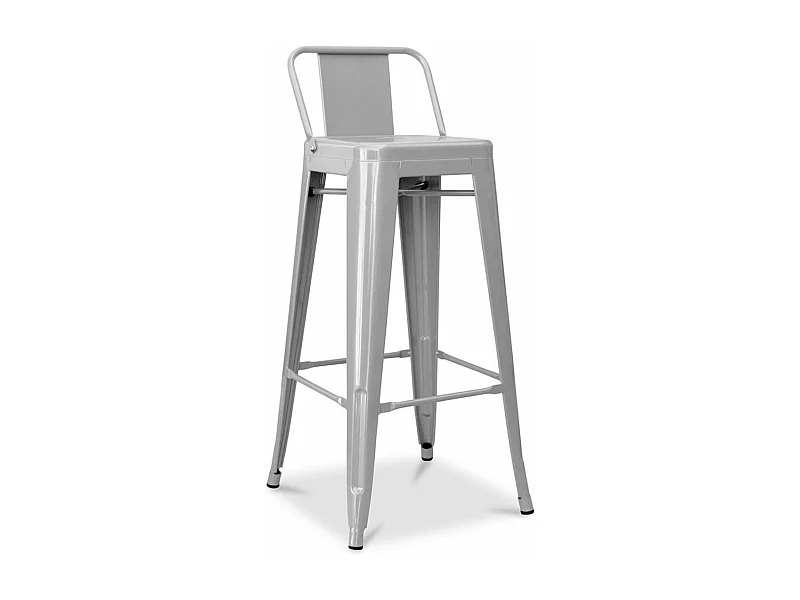 Tabouret haut industriel avec dossier acier brillant Kalax 76cm --Couleur Gris clair