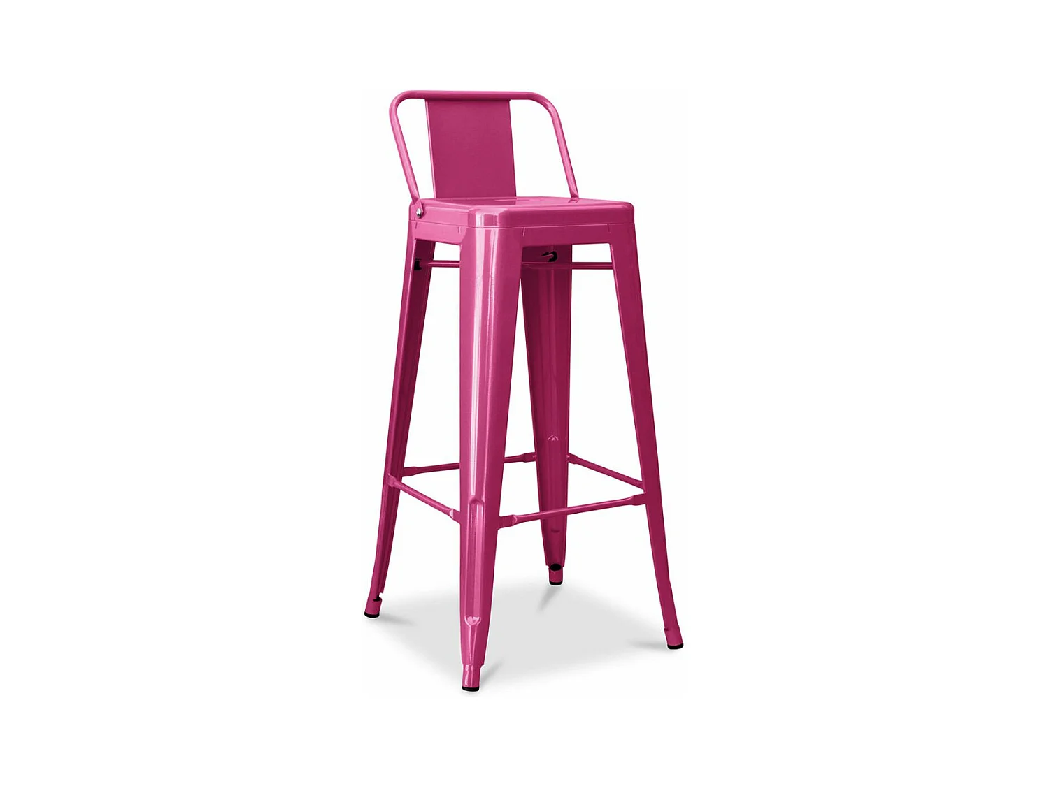 Tabouret haut industriel avec dossier acier brillant Kalax 76cm --Couleur Fuchsia