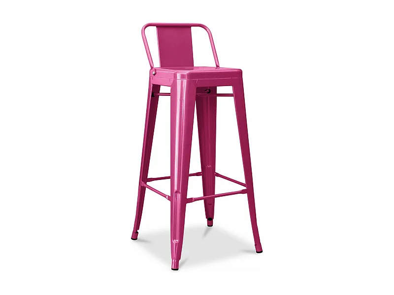Tabouret haut industriel avec dossier acier brillant Kalax 76cm --Couleur Fuchsia