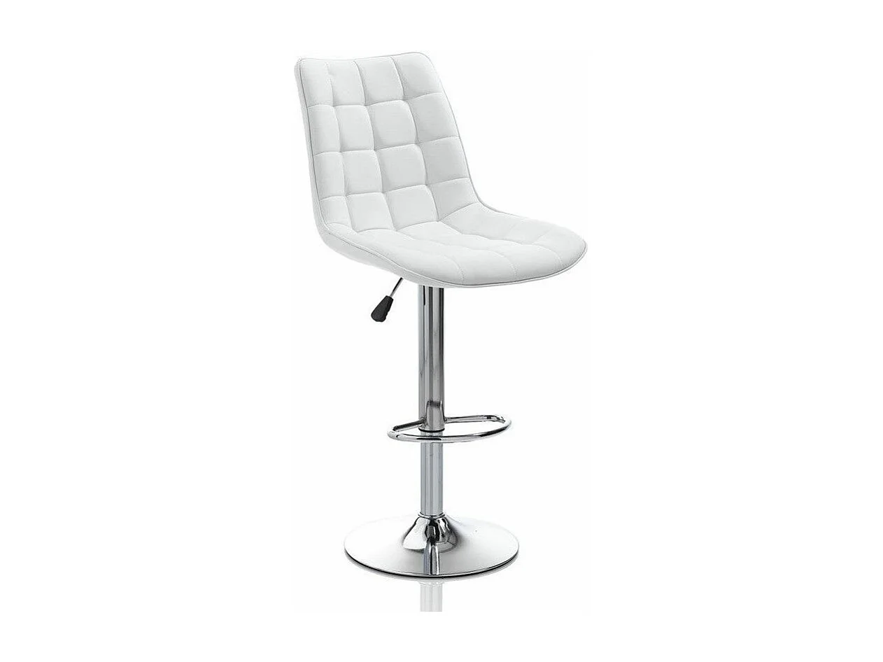 Tabouret de bar simili cuir blanc et pieds métal chromé Pola - Lot de 2