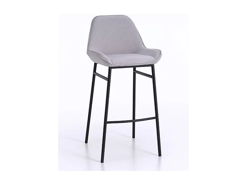 Tabouret de bar tissu gris clair et pieds métal noir Omery - Lot de 2