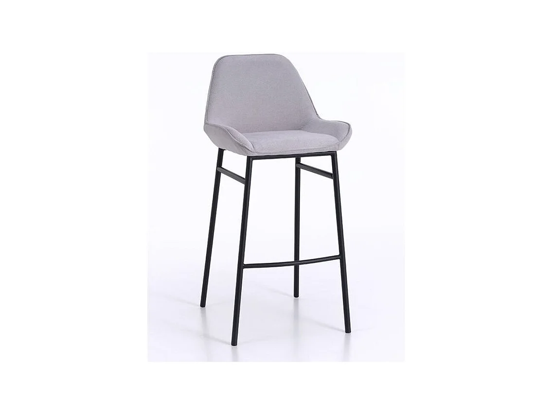 Tabouret de bar tissu gris clair et pieds métal noir Omery - Lot de 2