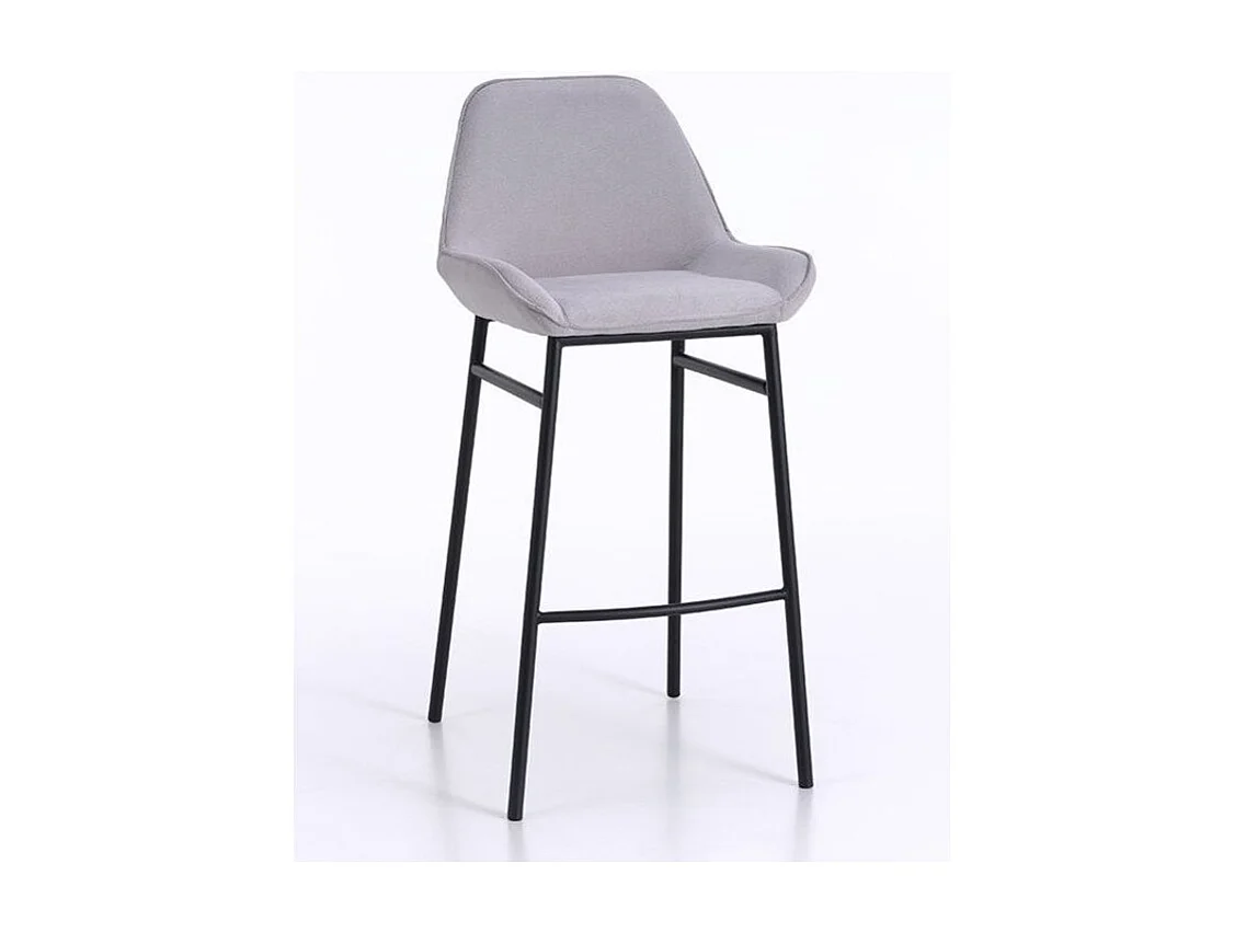 Tabouret de bar tissu gris clair et pieds métal noir Omery - Lot de 2