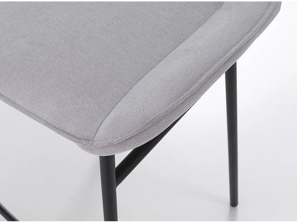 Tabouret de bar tissu gris clair et pieds métal noir Omery - Lot de 2