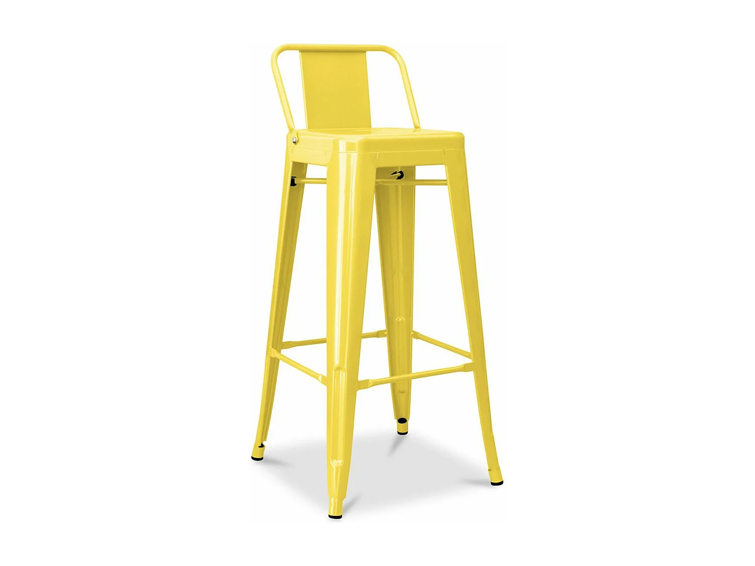Tabouret haut industriel avec dossier acier brillant Kalax 76cm --Couleur Jaune