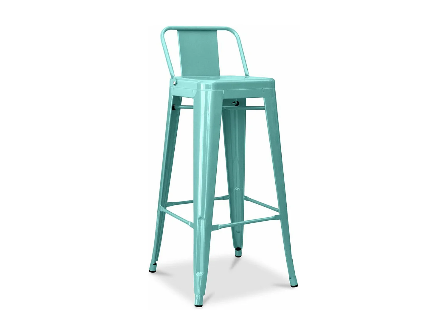 Tabouret haut industriel avec dossier acier brillant Kalax 76cm --Couleur Bleu canard