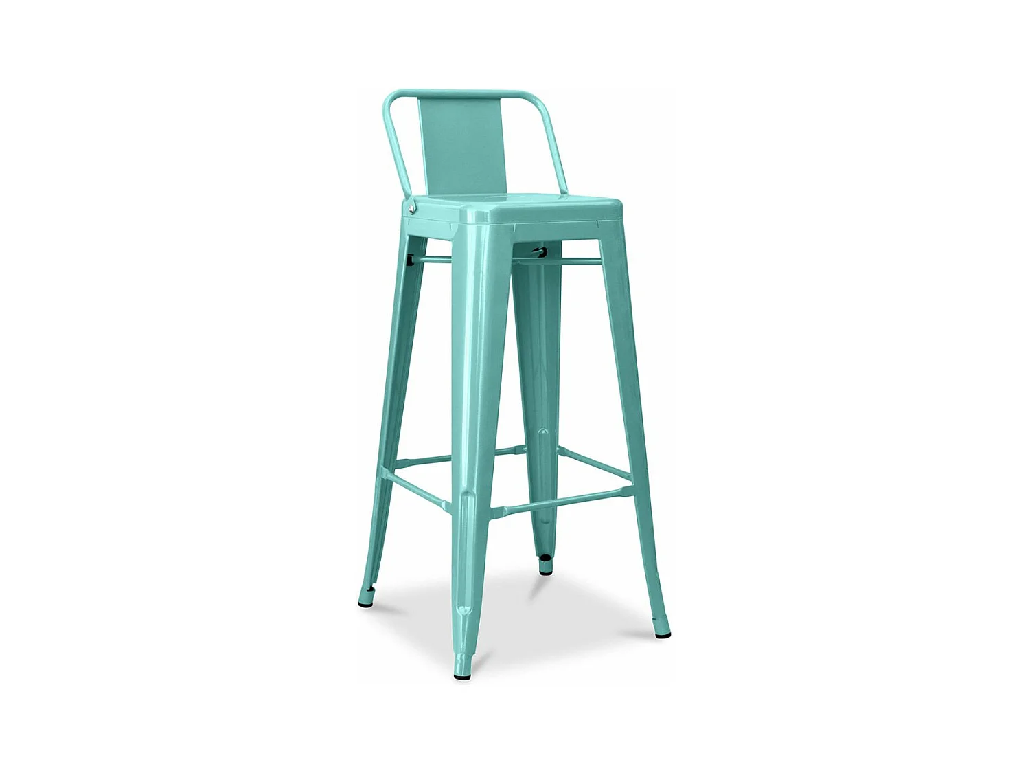 Tabouret haut industriel avec dossier acier brillant Kalax 76cm --Couleur Bleu canard