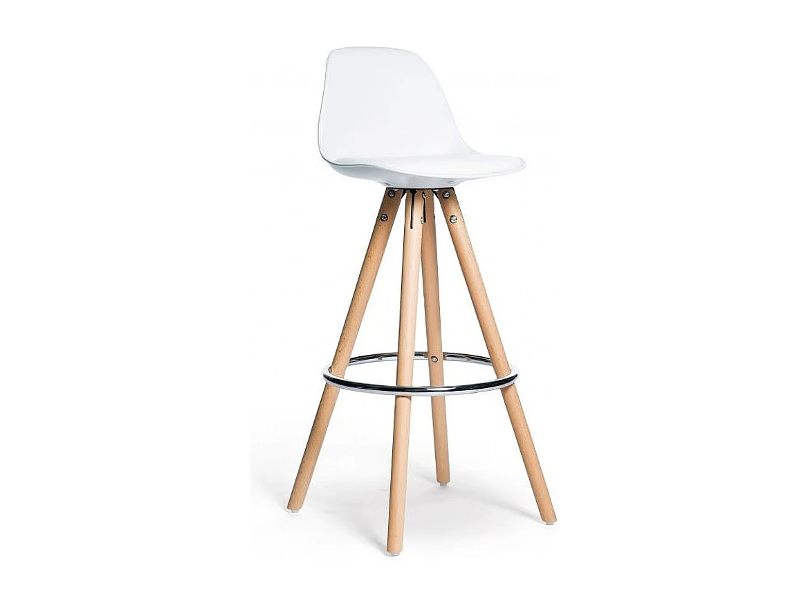 Tabouret scandinave avec cousin en similicuir blanc Koxy 75cm