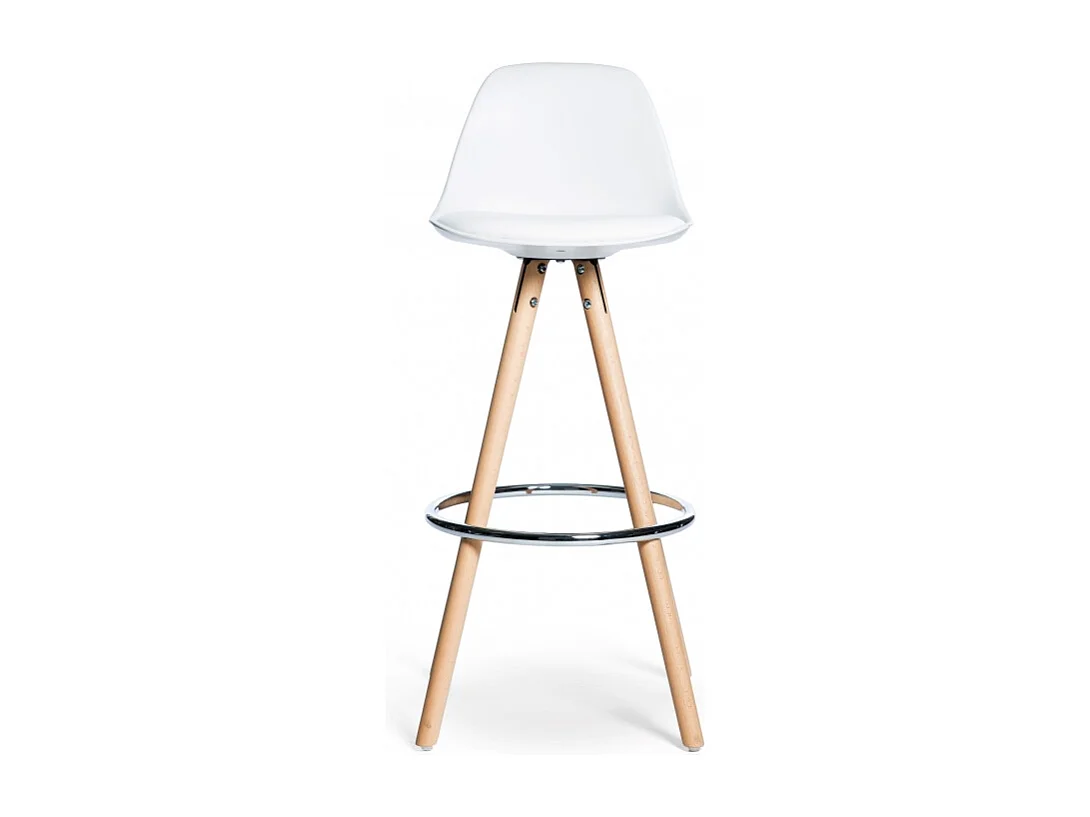 Tabouret scandinave avec cousin en similicuir blanc Koxy 75cm