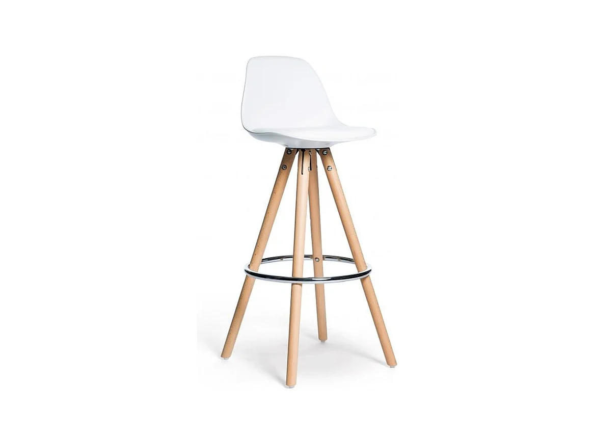 Tabouret scandinave avec cousin en similicuir blanc Koxy 75cm