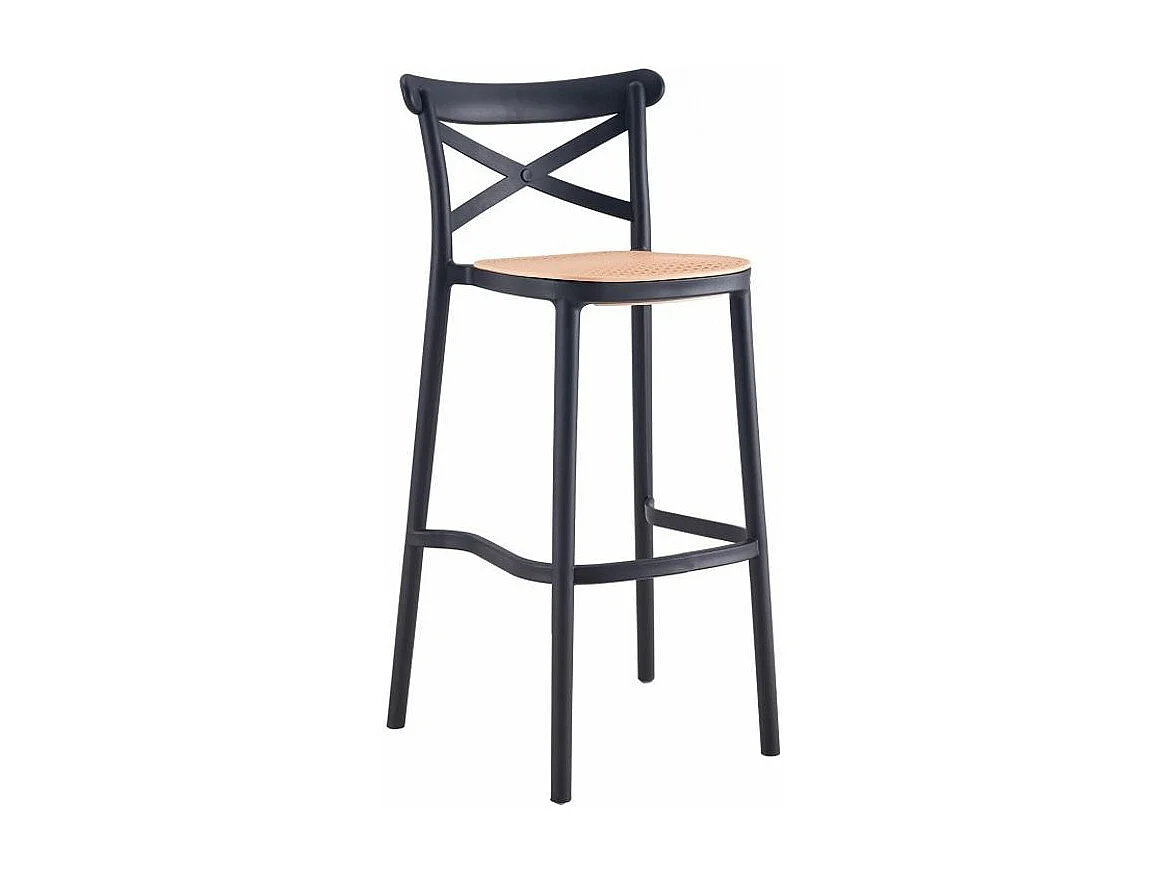 Tabouret coloniale bois et rotin synthétique noir kantik 75cm