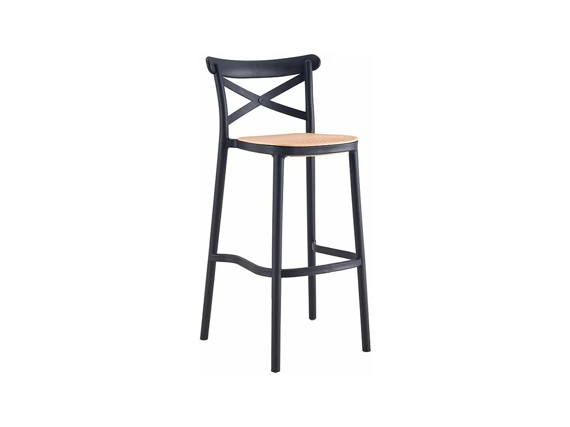 Tabouret coloniale bois et rotin synthétique noir kantik 75cm