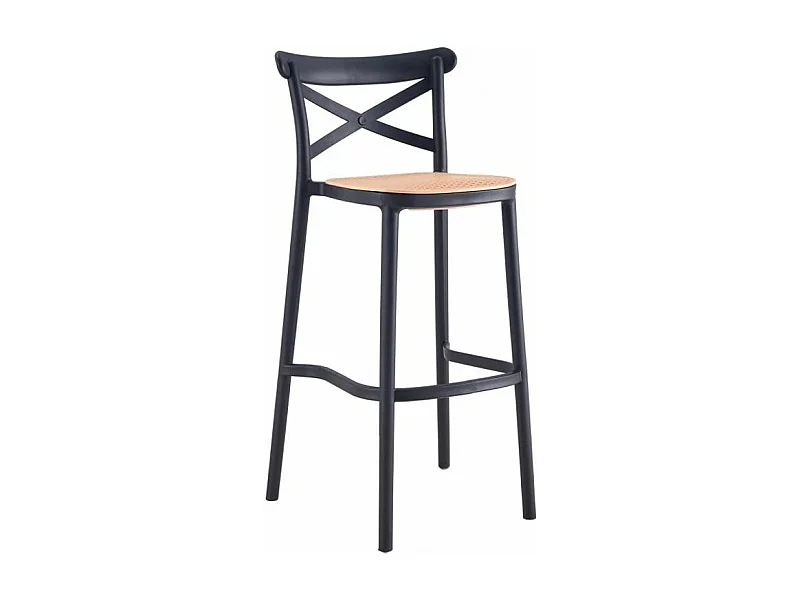 Tabouret coloniale bois et rotin synthétique noir kantik 75cm