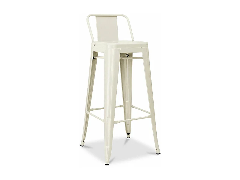 Tabouret haut industriel avec dossier acier brillant Kalax 76cm --Couleur Crème