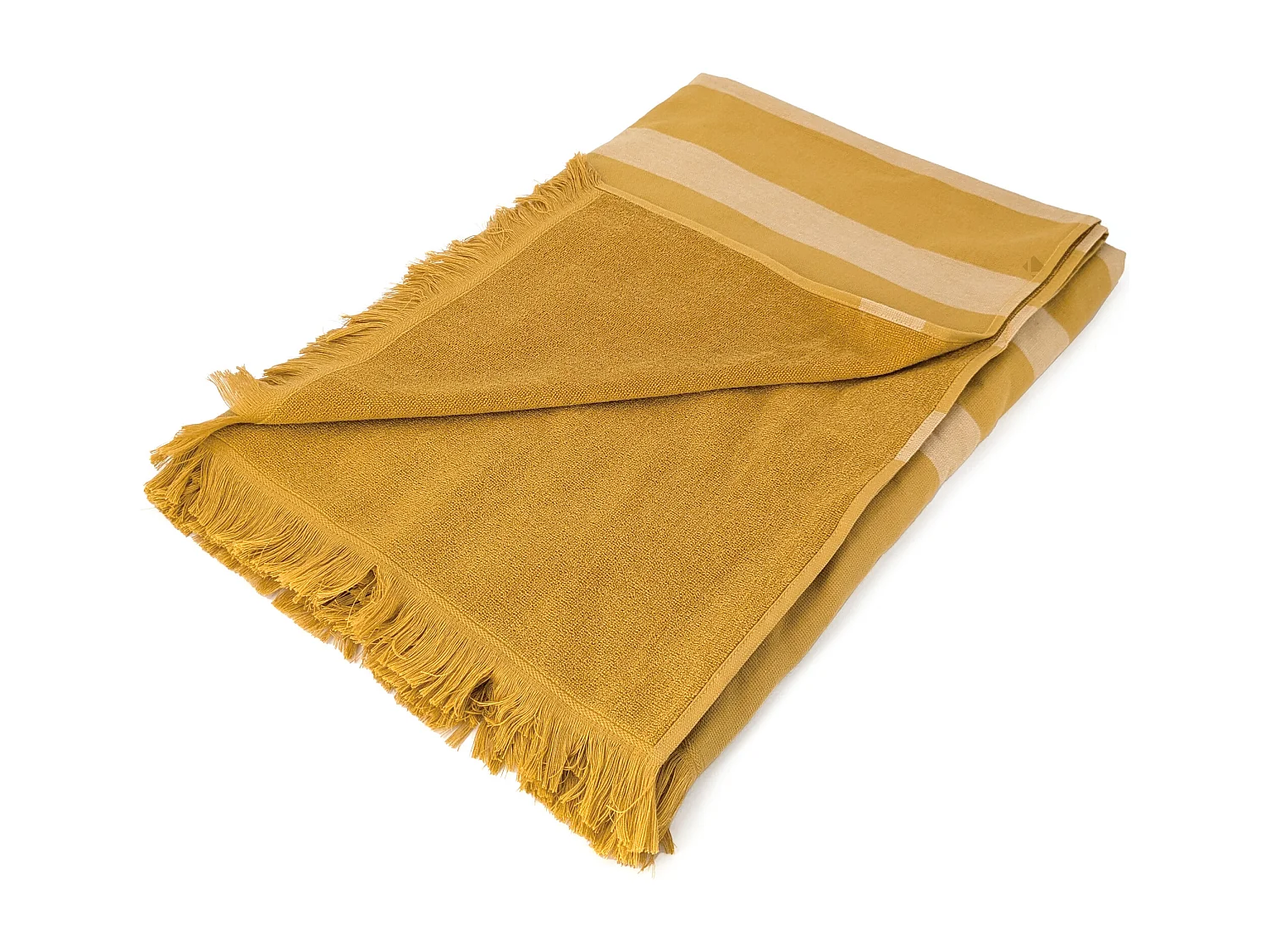 Drap de plage 100x180 cm pur coton collection CATANE rayures jaune moutarde