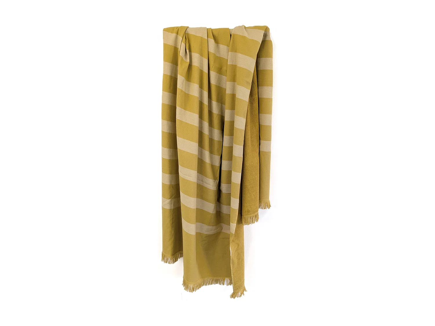 Drap de plage 100x180 cm pur coton collection CATANE rayures jaune moutarde