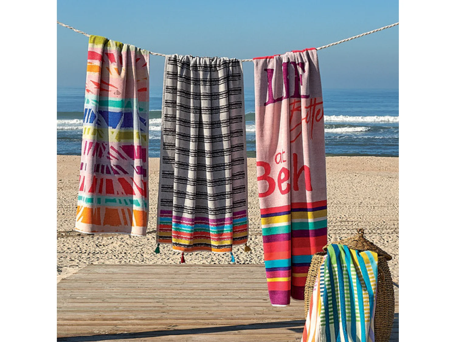 Drap de plage 100x180 cm en velours collection PONZA multicolore