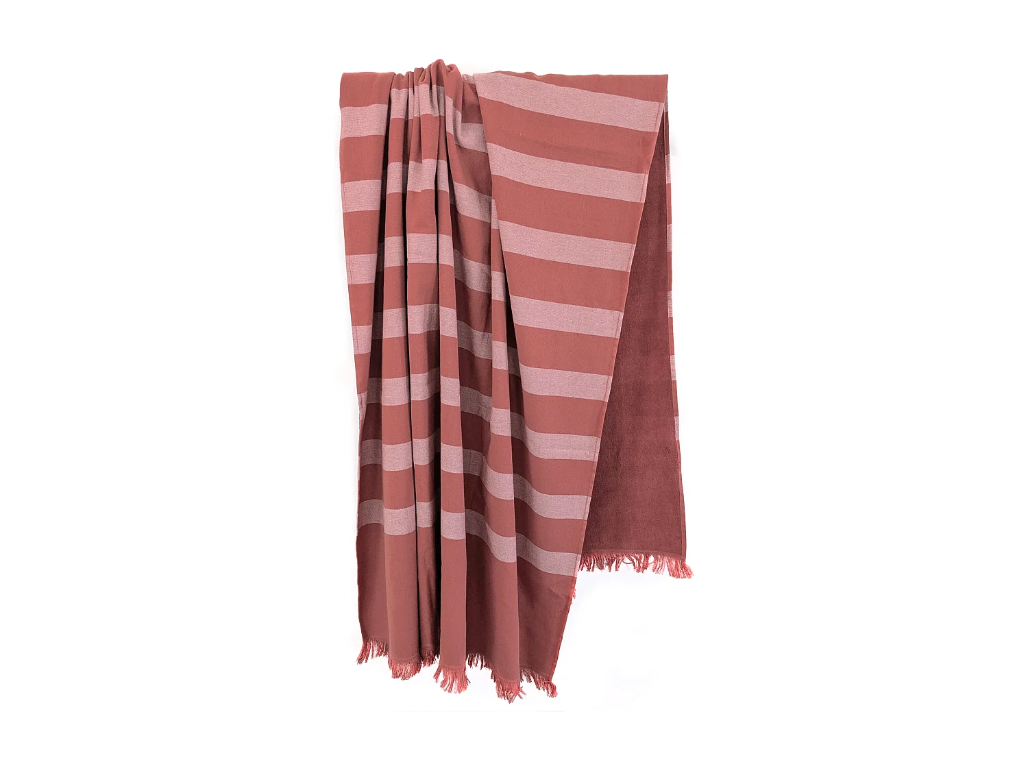 Drap de plage à franges 100x180 cm pur coton collection CATANE rayures rouge