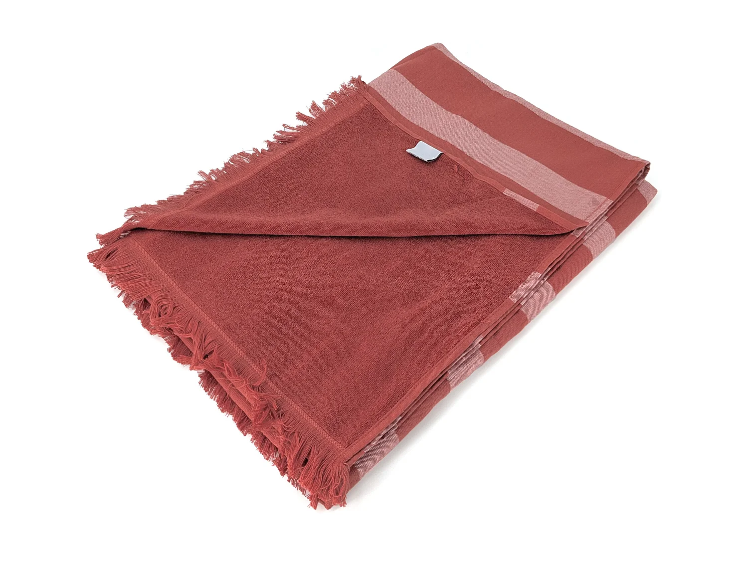 Drap de plage à franges 100x180 cm pur coton collection CATANE rayures rouge