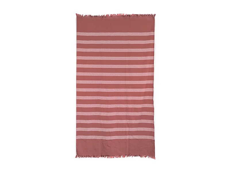 Drap de plage à franges 100x180 cm pur coton collection CATANE rayures rouge