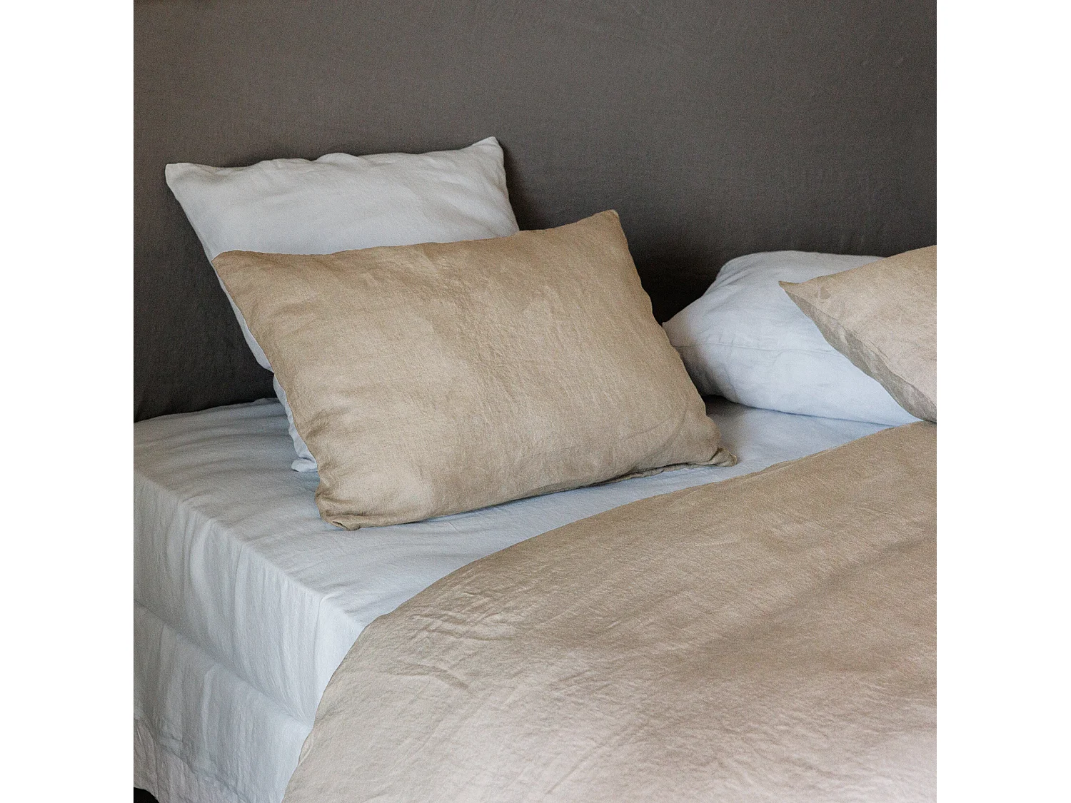 Taie d'oreiller uni 65X65 cm 100% lin lavé SONATE beige Chanvre