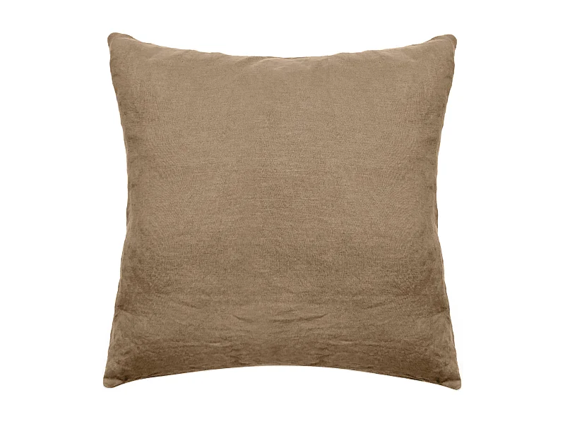 Taie d'oreiller 65x65 cm pur coton lavé PALACE marron cognac