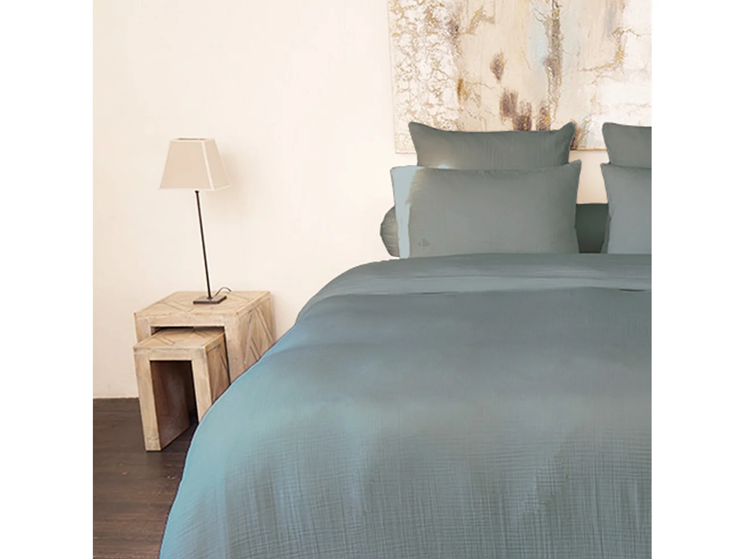 Taie d'oreiller 65x65 cm double gaze de coton CASSIS Bleu glacier