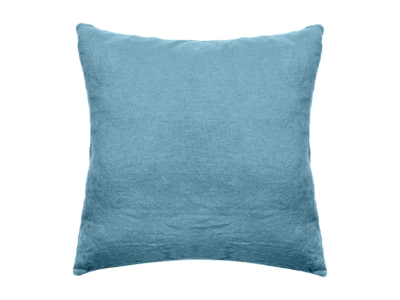 Taie d'oreiller uni 65X65 cm lin lavé froissé SONATE bleu Topaze