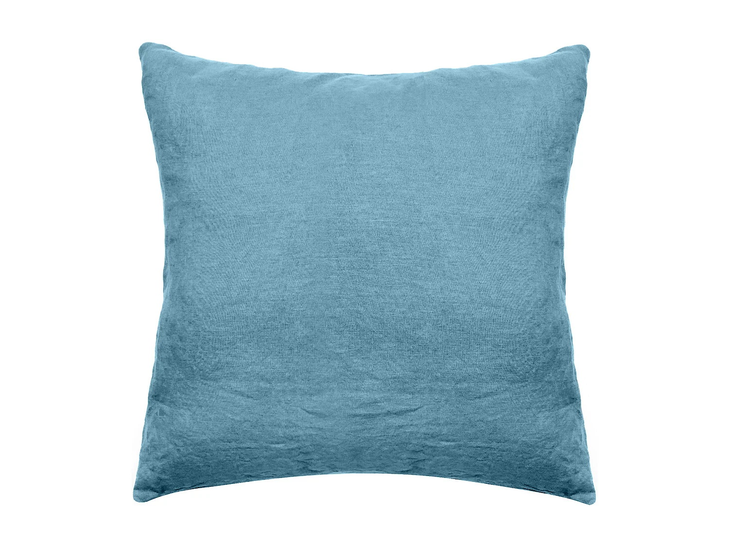 Taie d'oreiller uni 65X65 cm lin lavé froissé SONATE bleu Topaze