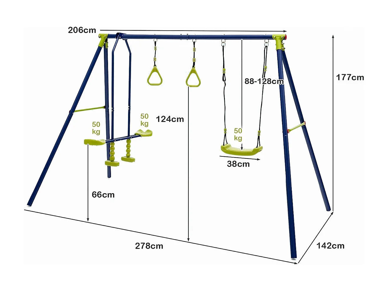 Kinderschaukel 3-in-1-Schaukelständer aus Metall 278 x 142 x 177 cm