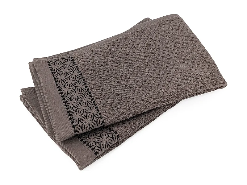 Lot de 2 serviettes invité 33x50 cm pur coton collection OSAKA fleurs marron