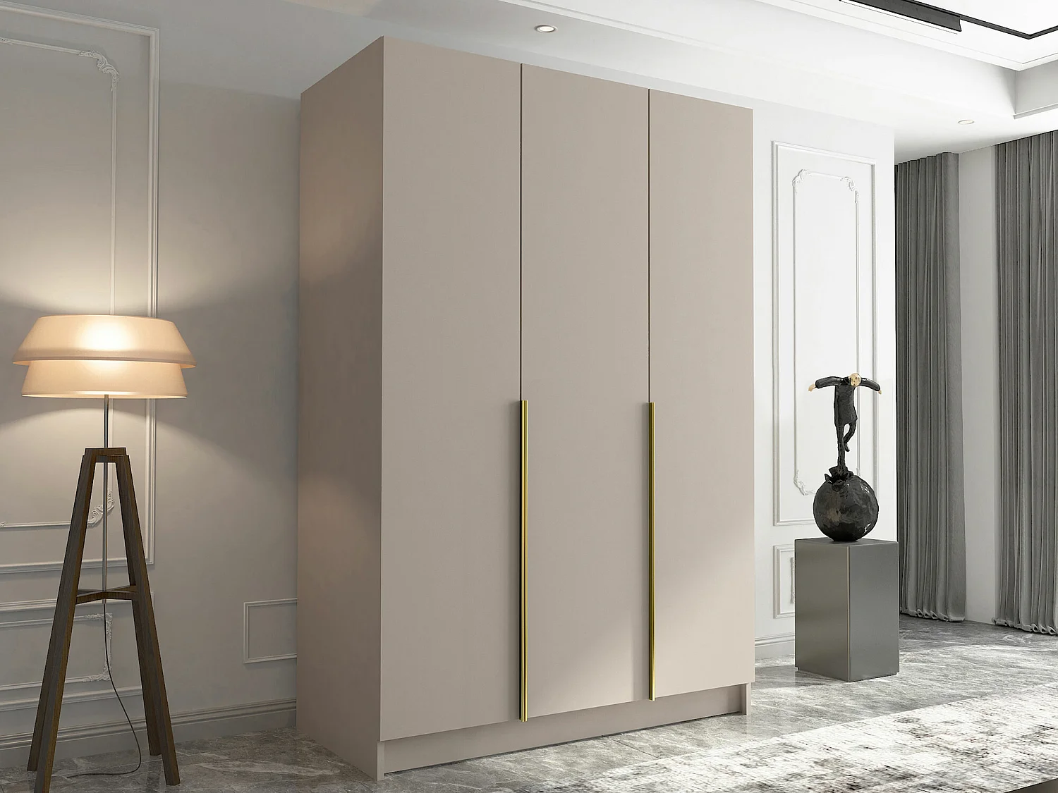 Armoire Closico 198, Doré|Cachemire, 215x150x58cm, Portes d'armoire: Avec des charnières