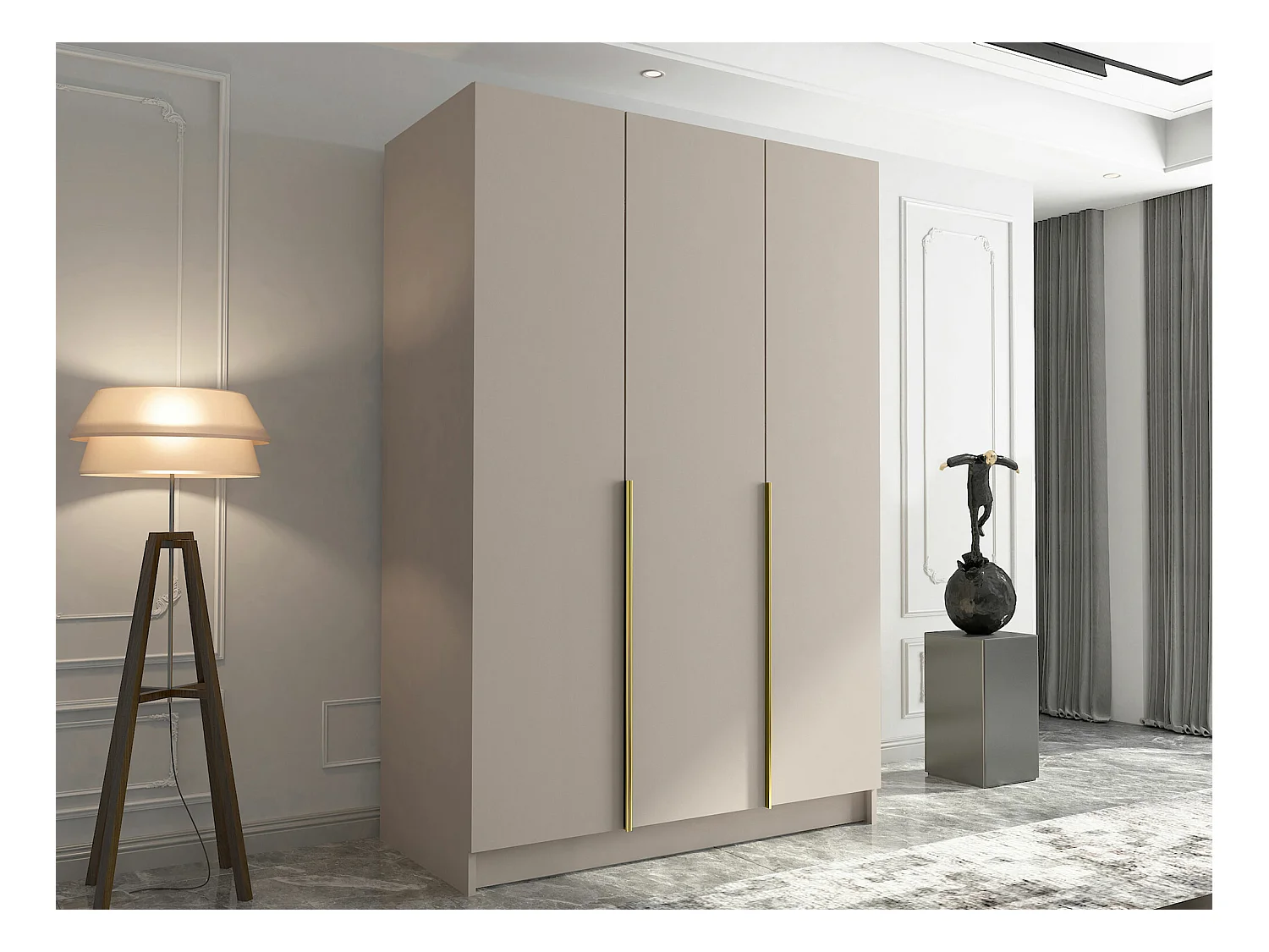 Armoire Closico 198, Cachemire|Doré, 215x150x58cm, Portes d'armoire: Avec des charnières