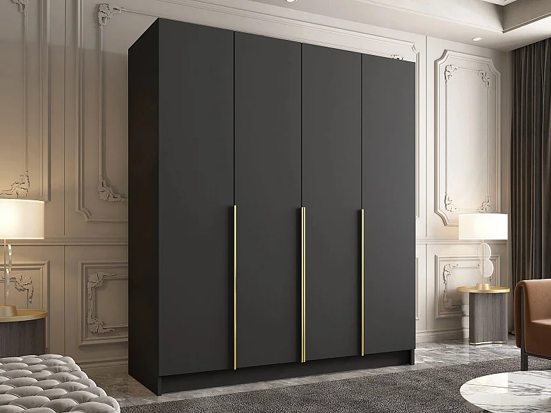 Armadio Closico 192, Nero|D'oro, 215x200x58cm, Porte armadi: Battenti