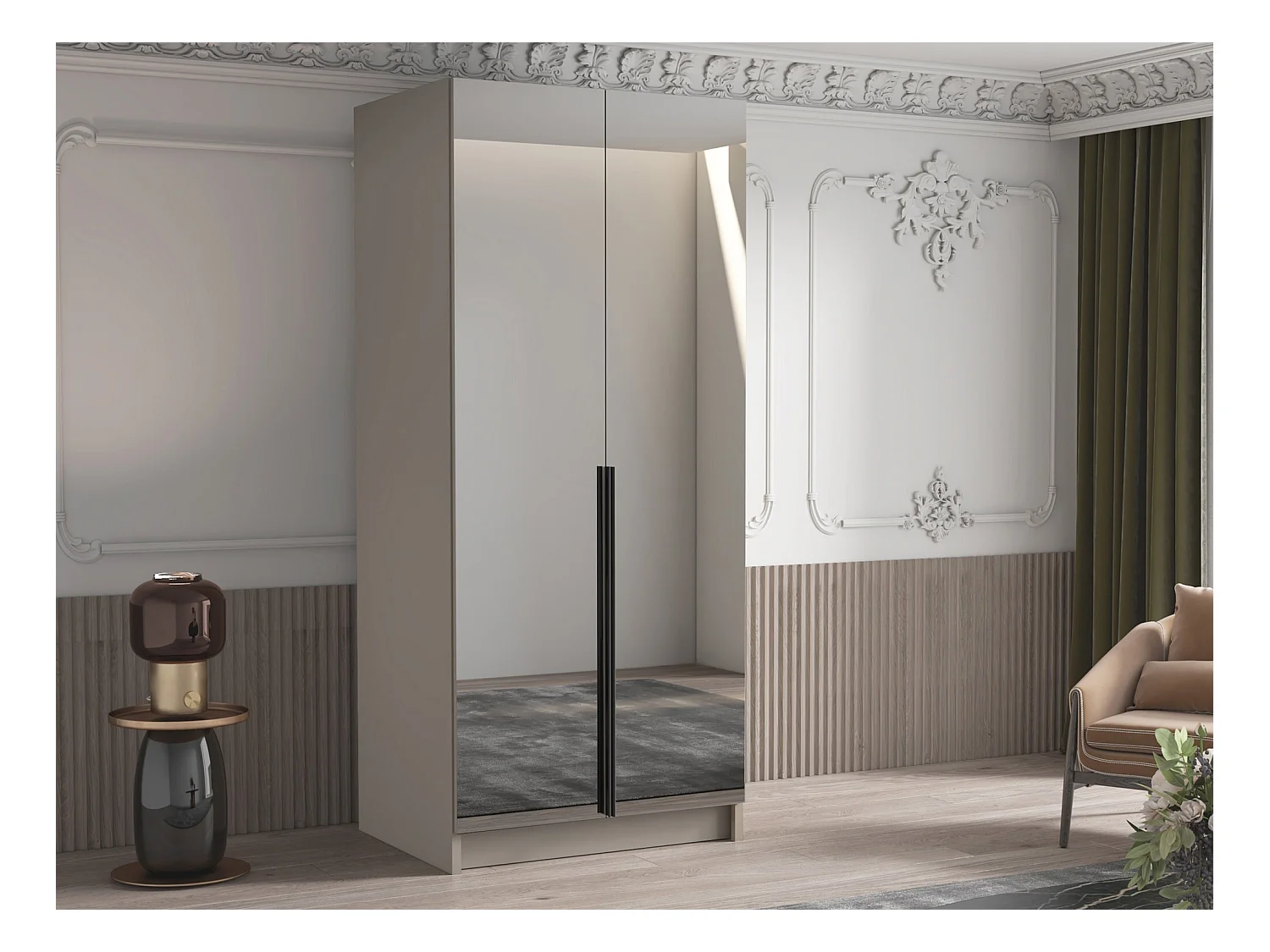 Armoire Closico 193, Cachemire|Noir, 215x100x58cm, Portes d'armoire: Avec des charnières