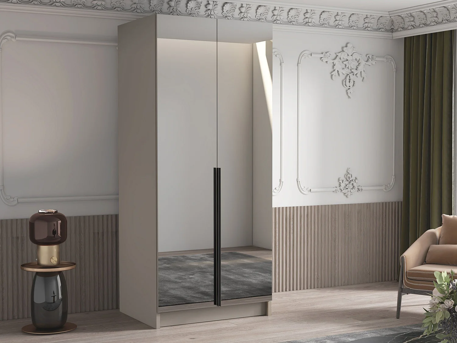 Armario Closico 193, Cachemira|Negro, 215x100x58cm, Puertas de armario: Con bisagras