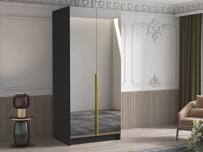 Armario Closico 193, Dorado|Negro, 215x100x58cm, Puertas de armario: Con bisagras