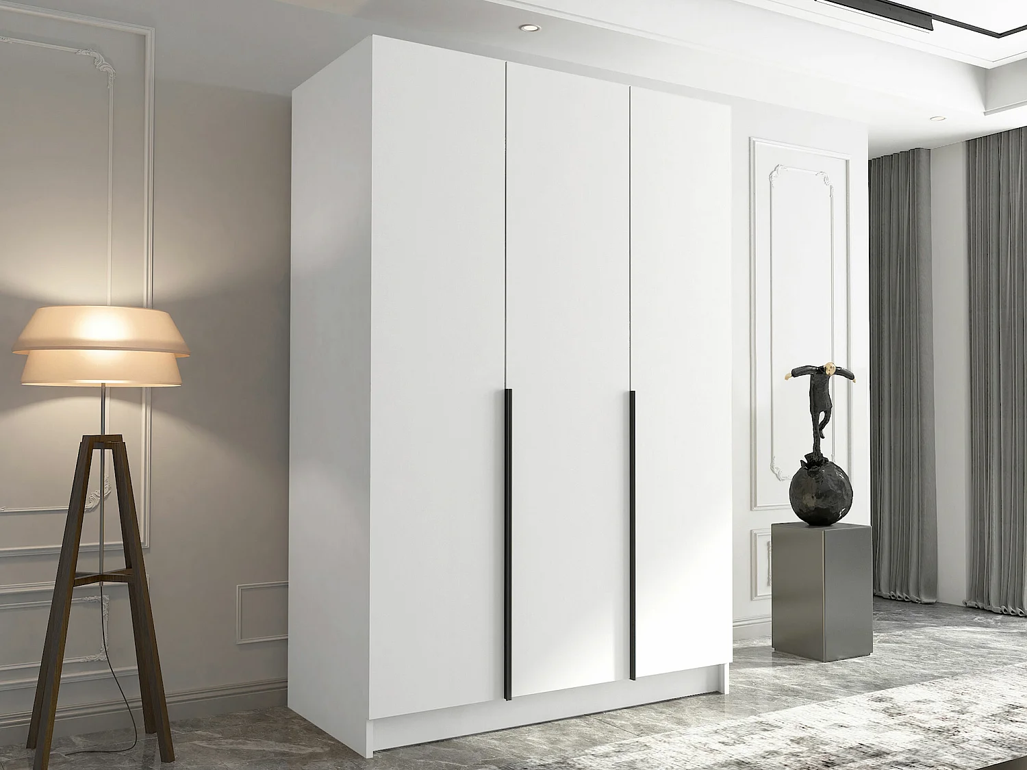 Armoire Closico 198, Blanc|Noir, 215x150x58cm, Portes d'armoire: Avec des charnières