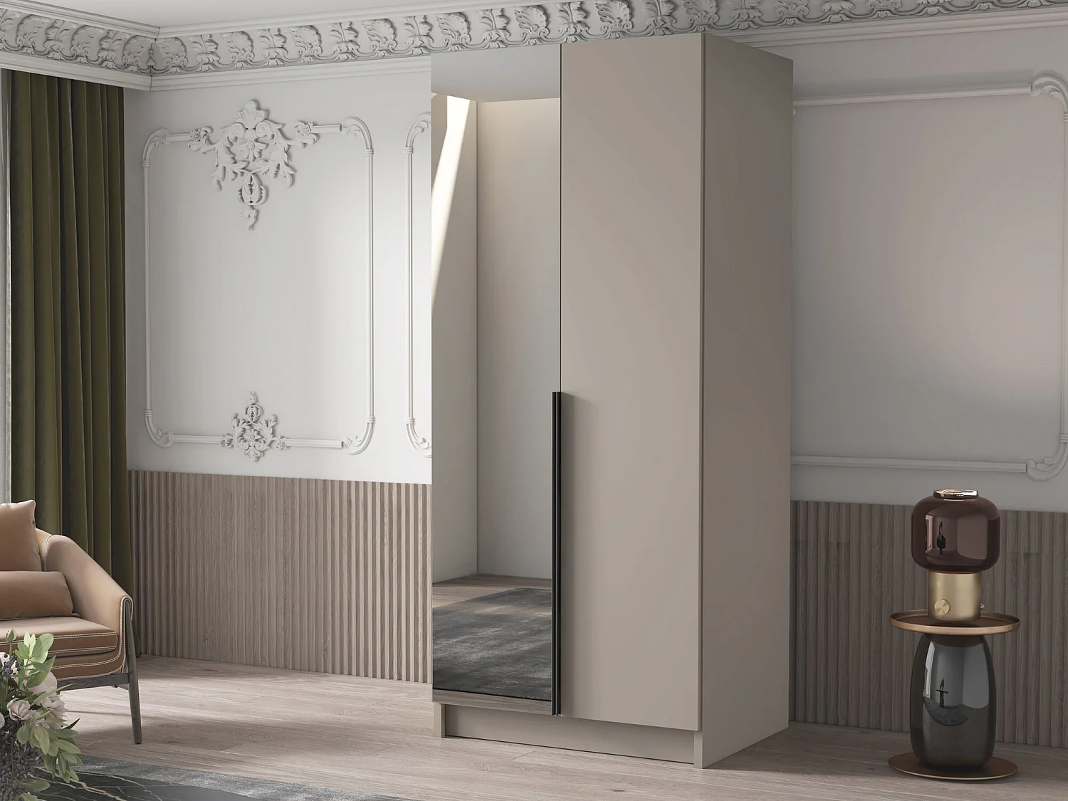 Armario Closico 194, Cachemira|Negro, 215x100x58cm, Puertas de armario: Con bisagras