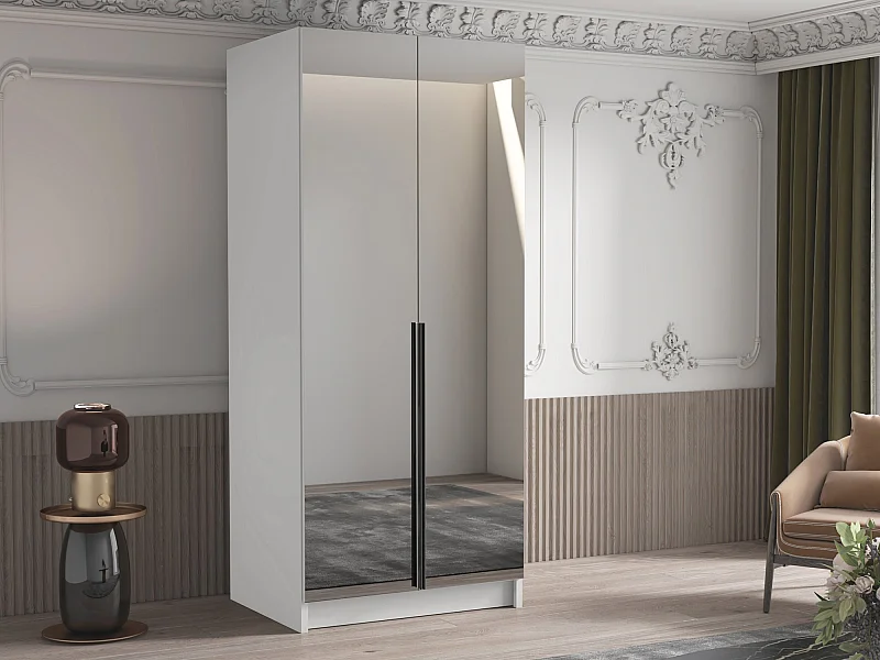 Armario Closico 193, Negro|Blanco, 215x100x58cm, Puertas de armario: Con bisagras