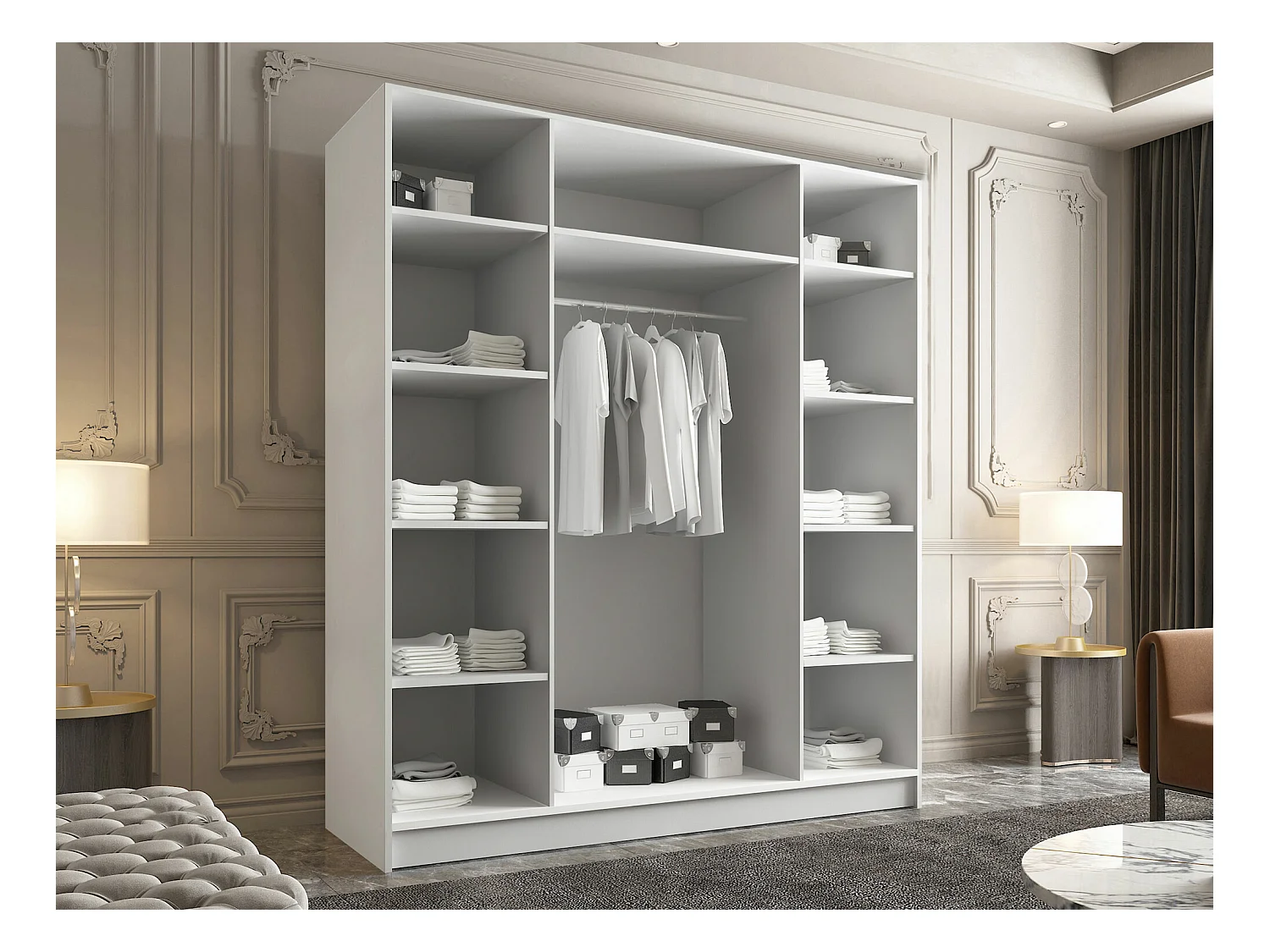 Armoire Closico 192, Noir|Cachemire, 215x200x58cm, Portes d'armoire: Avec des charnières
