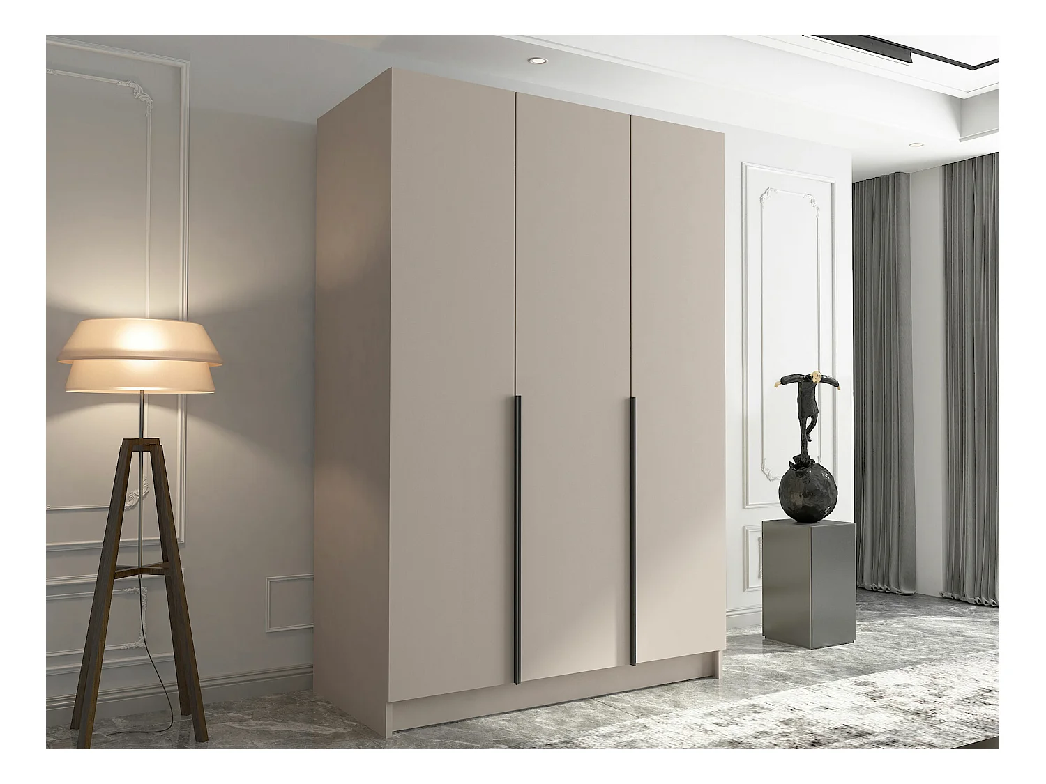 Armoire Closico 198, Noir|Cachemire, 215x150x58cm, Portes d'armoire: Avec des charnières