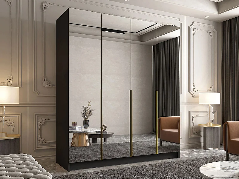 Armario Closico 190, Dorado|Negro, 215x200x58cm, Puertas de armario: Con bisagras