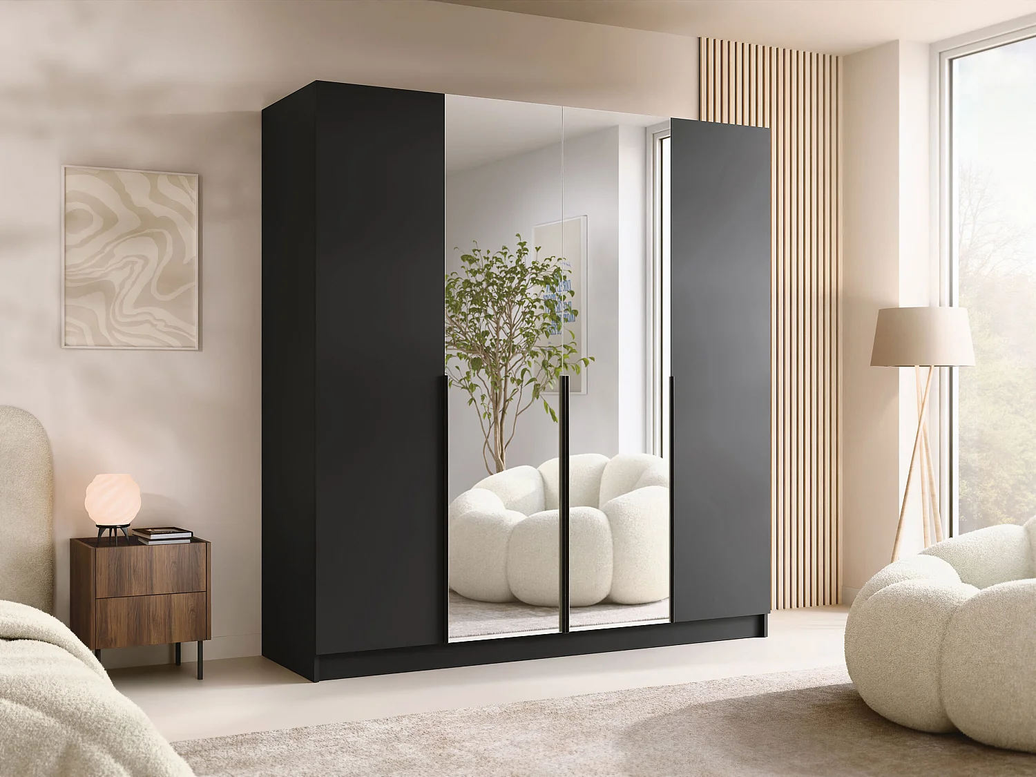Armoire Closico Navor II, Noir, 215x200x58cm, Portes d'armoire: Avec des charnières