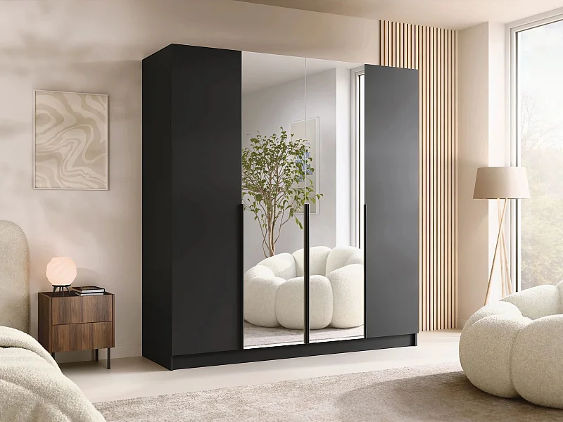 Armoire Closico 191, Noir, 215x200x58cm, Portes d'armoire: Avec des charnières
