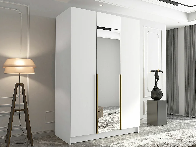 Armario Closico 197, Blanco|Dorado, 215x150x58cm, Puertas de armario: Con bisagras