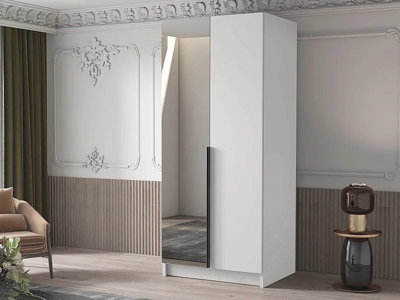 Armoire Closico 194, Blanc|Noir, 215x100x58cm, Portes d'armoire: Avec des charnières